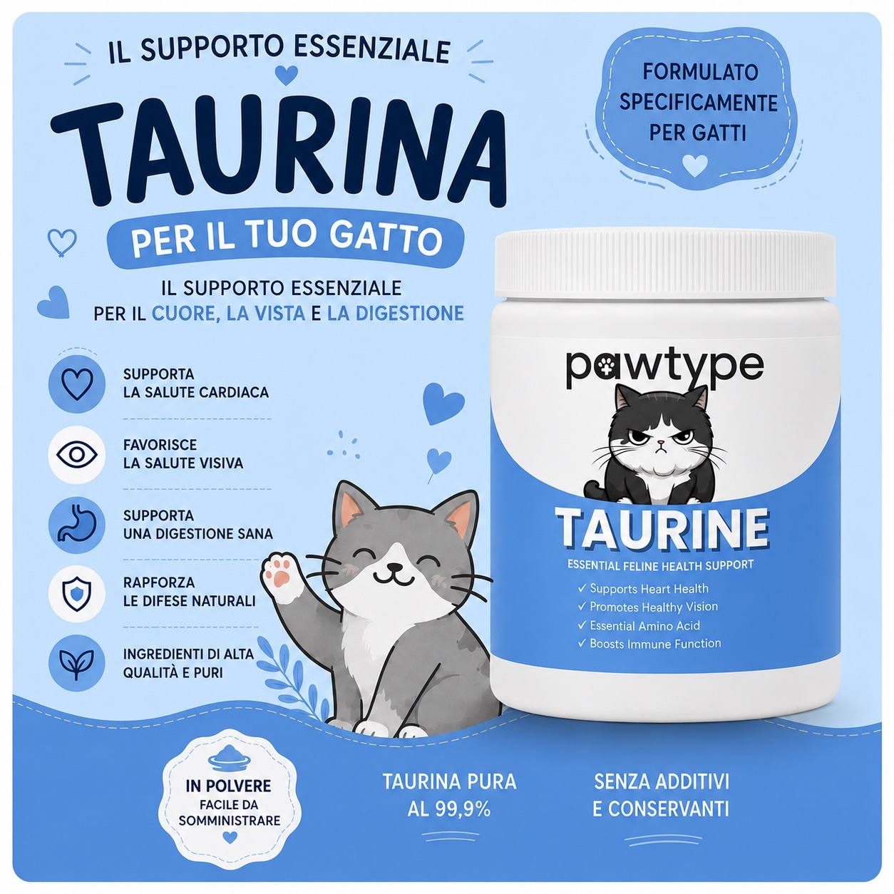 Pawtype Taurine Supplemento - 99,9% per Gatti